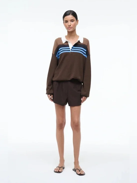 Staud Large Sail Top Earth Multi Stripe Cotton Knit Rugby Polo - Picture 3 of 9